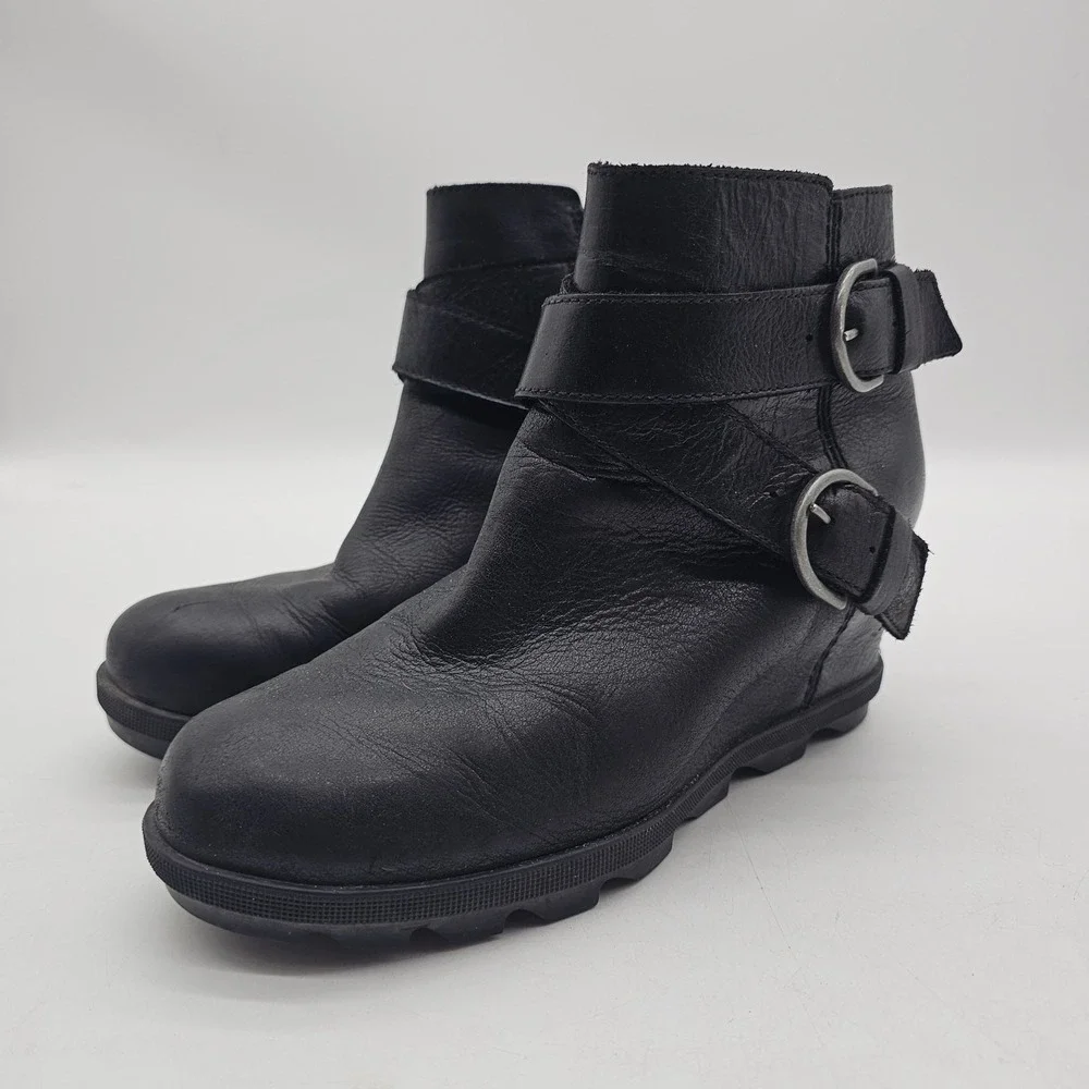 SOREL Leather Wedge Womens Size 8 Joan of Arctic Waterproof II Buckle Boot Black